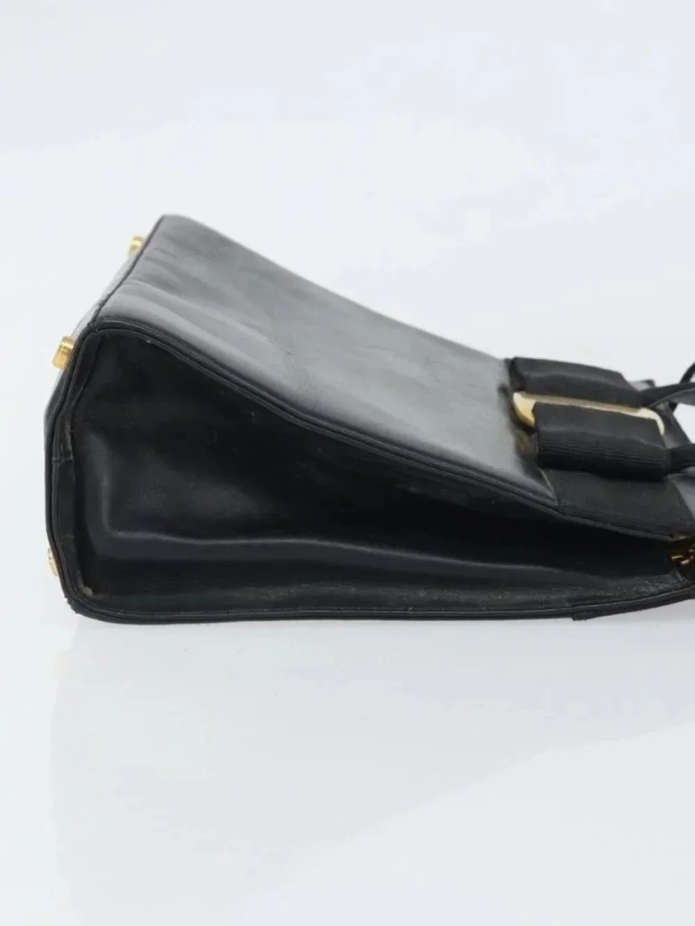 Salvatore Ferragamo Vala Hand Bag Leather 2way Black Gold Auth 161693